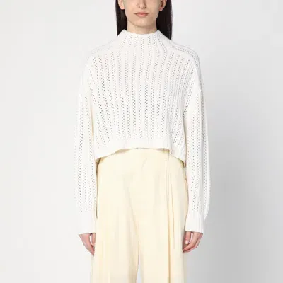 Max Mara White Perforated Wool And Cashmere Sweater In Beige