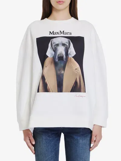 Max Mara Women's Bacco - Cotton Sweatshirt With Wegman Print In Ivory,camel