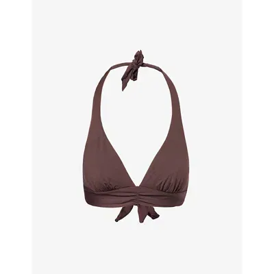 Max Mara Womens Brown Anika Halterneck Bikini Top