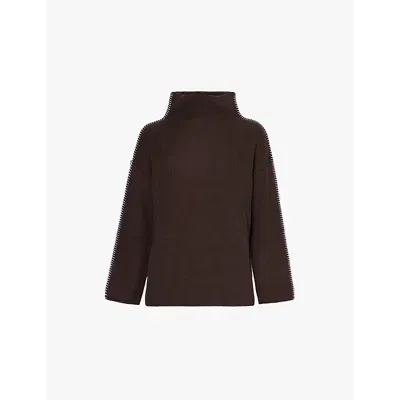 Max Mara Womens Brown Fanfara Funnel-neck Wool Jumper