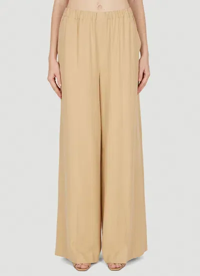 Max Mara Gara Washed Silk Wide Leg Pants In Cream