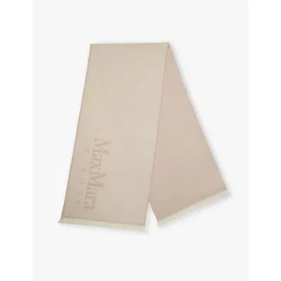 Max Mara Colibri Logo-intarsia Wool Scarf In Ivory