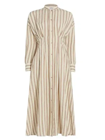 Max Mara Yole Striped Linen Midi Shirt Dress In White