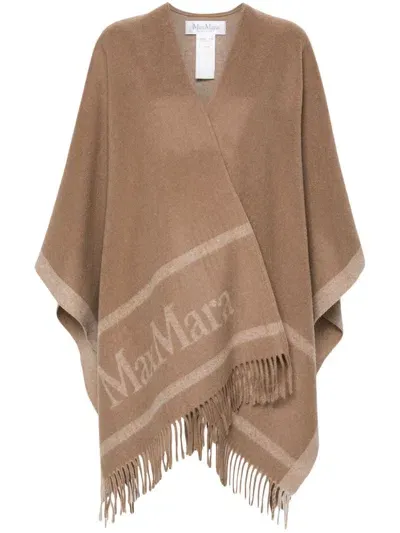 Max Mara Hilde Virgin Wool Cape In Beige