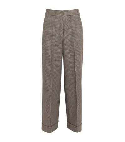 Max Mara Wool-cashmere Houndstooth Trousers In White