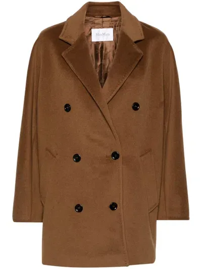 Max Mara Wool Double-breasted Coat In Brown