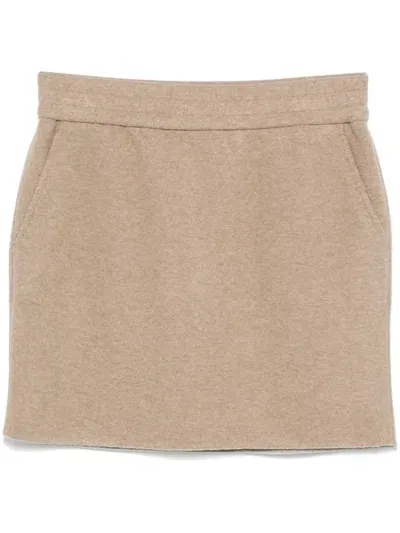 Max Mara Wool Mini Skirt In Marrone