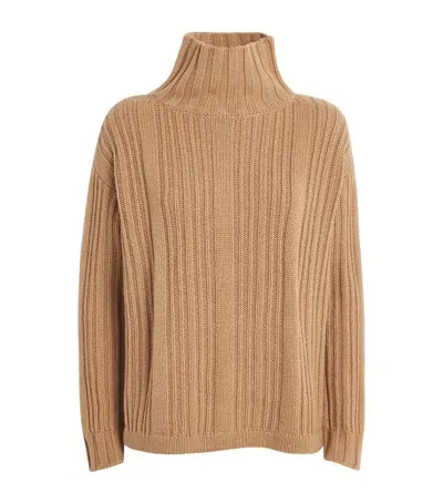 Max Mara Wool Ribbed Sweater In Beige