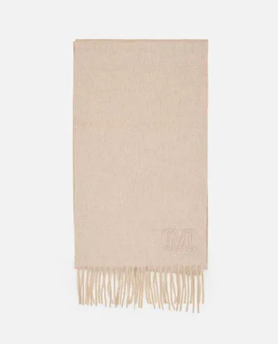 Max Mara Logo Embroidered Scarf Edge Scarf In Beige