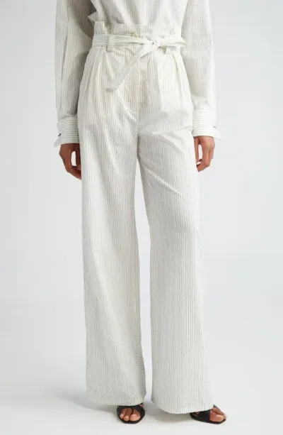 Max Mara Cotton Canvas Belted Wide Pants In White Black