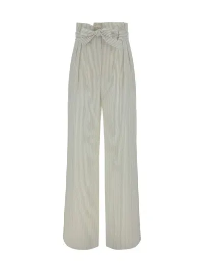 Max Mara Xero Belted Pinstriped Cotton And Silk-blend Wide-leg Pants In Bianco Nero