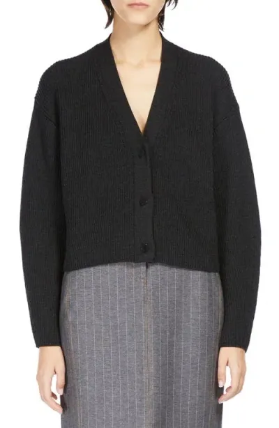 Max Mara York Rib Virgin Wool Cardigan In Dark Grey