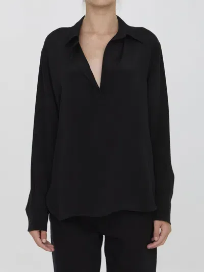 Max Mara Zanzero Silk Crepe De Chine Shirt In Black