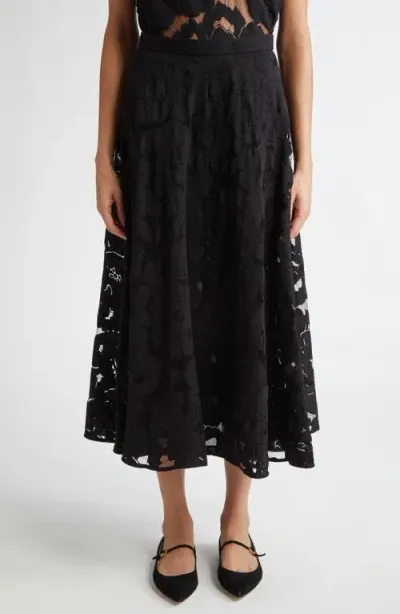 Max Mara Zitto Floral Lace Midi Skirt In Black