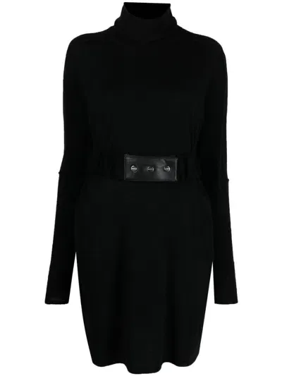 Max & Moi Belted Waist Knitted Cashmere Dress In Black