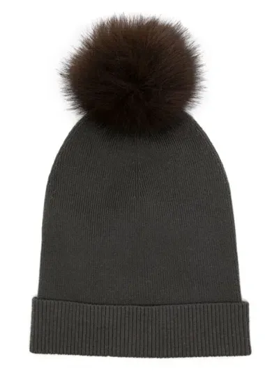 Max & Moi Pompom-detail Beanie In Grey