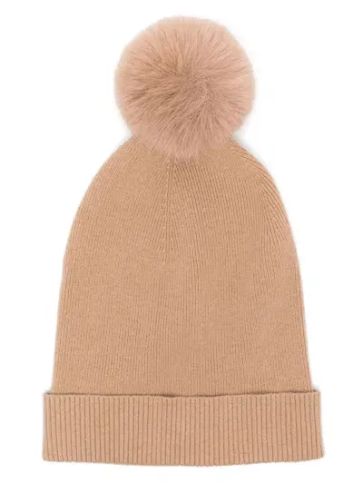 Max & Moi Pompom-detail Beanie In Neutrals