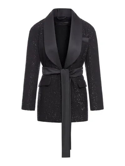 Maxmara Pianoforte Wool Blend Jacket With Micro Sequins In Black