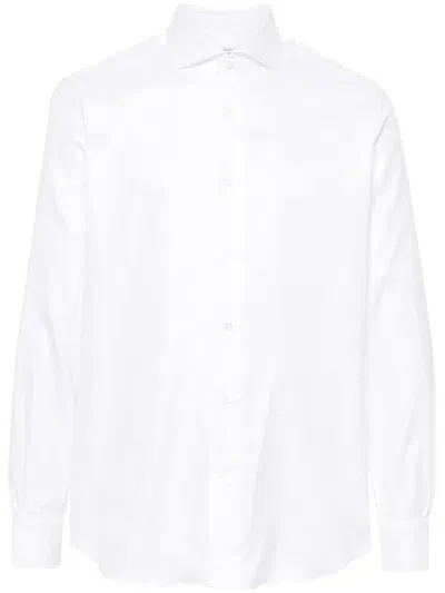 Mazzarelli Spread-collar Cotton Shirt In Weiss