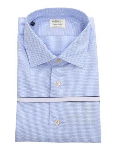 Mazzarelli Geometric Pattern Cotton Shirt In Light Blue