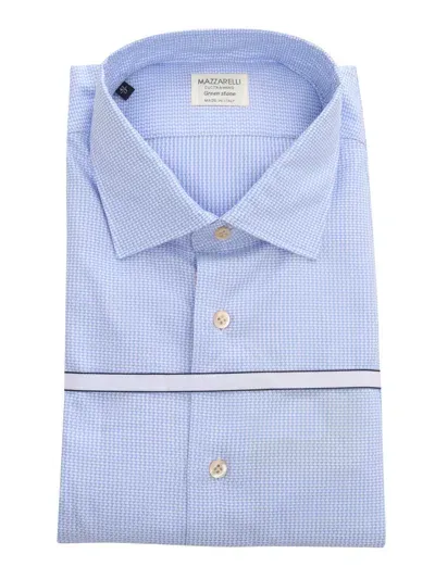 Mazzarelli Geometric Pattern Cotton Shirt In Light Blue