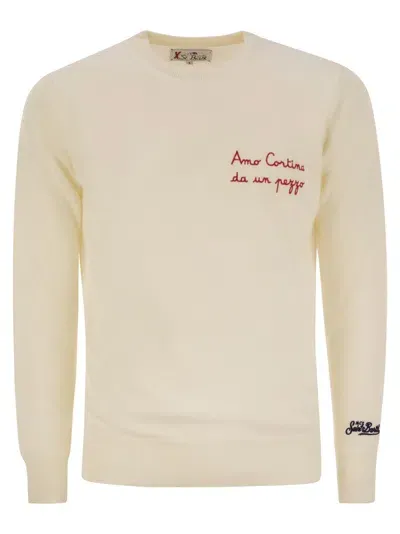 Mc2 Saint Barth Amo Cortina Da Un Pezzo Sweater In Wool And Cashmere Blend In White