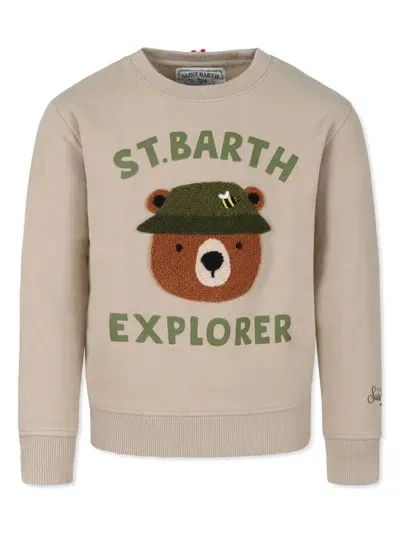 Mc2 Saint Barth Kids' Brown Sweatshirt For Boy With Bear In Neutrals