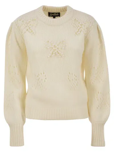 Mc2 Saint Barth Bloom - Sweater With Pearls In White