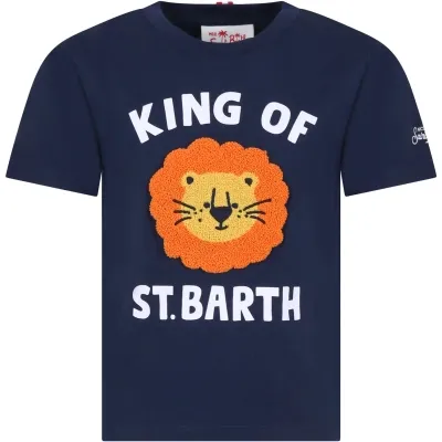 Mc2 Saint Barth Blue T-shirt For Boy With Lion And Logo