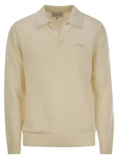 Mc2 Saint Barth Cashmere Blend Jumper With Polo Neck In White