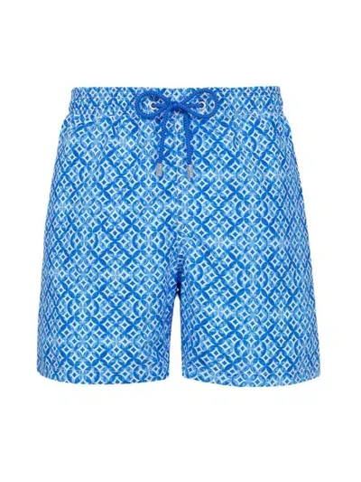 Mc2 Saint Barth Gustavia Geometric-print Swim Shorts In Blue