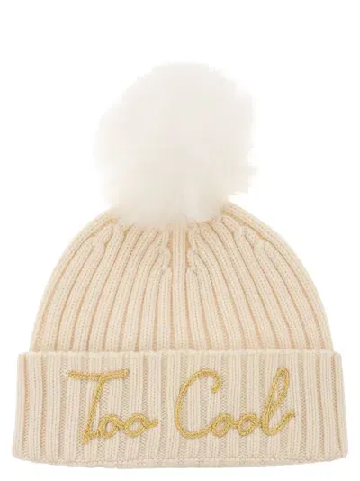 Mc2 Saint Barth Hat With Pompom And Embroidery In Beige