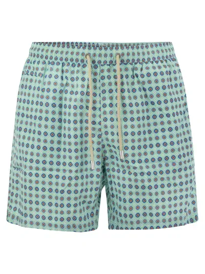 Mc2 Saint Barth Lightweight Fabric Swim Boxer Shorts With Print In Water Green