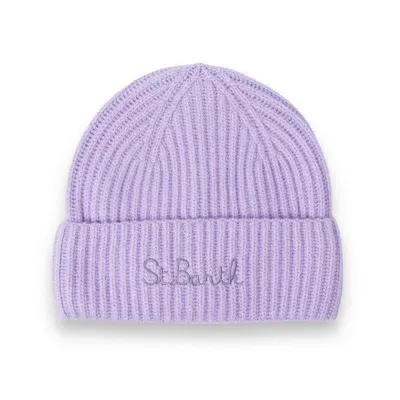 Mc2 Saint Barth Logo Embroidered Knitted Beanie  In Purple