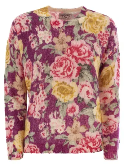 Mc2 Saint Barth Louise - Cashmere Blend Jumper With Flower Print In Pink