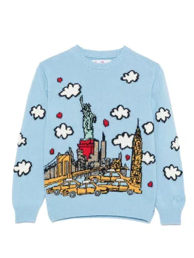 Mc2 Saint Barth Kids' New York-intarsia Sweater In Blue