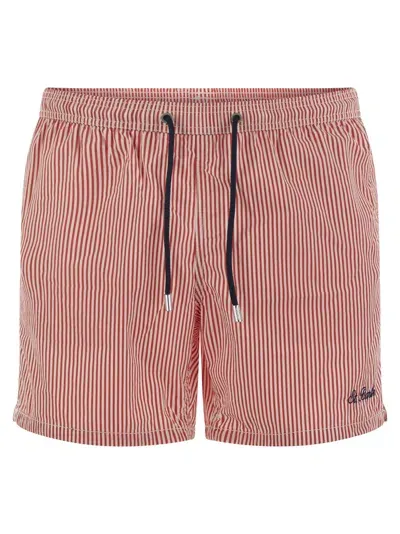 Mc2 Saint Barth Patmos - Striped Beach Shorts In White/red