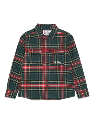 Mc2 Saint Barth Kids' Ski Snoopy Tartan Shirt In Green