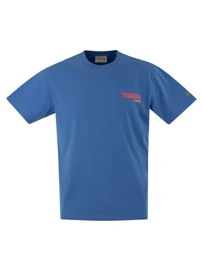 Mc2 Saint Barth T Shirt With Print On Chest And Back In Blue