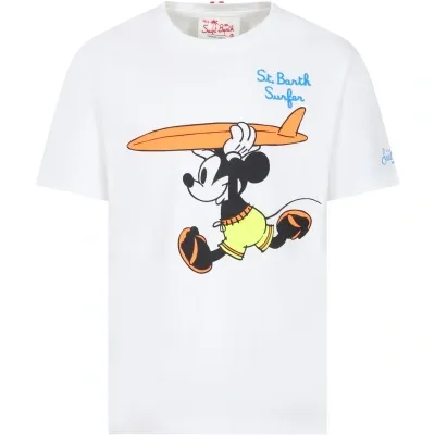 Mc2 Saint Barth Kids' White T-shirt For Boy With Mickey Mouse And Logo