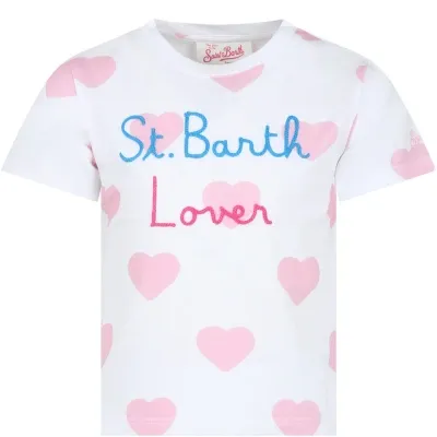 Mc2 Saint Barth Kids' White T-shirt For Baby Girl With Hearts