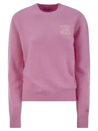 Mc2 Saint Barth Wool And Alpaca Blend Sweater With Embroidery 10 Min E Sono Pronta In Pink