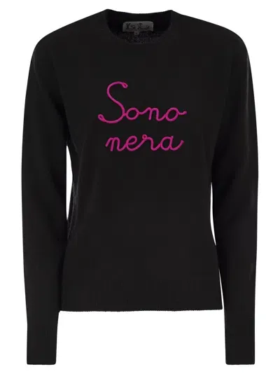 Mc2 Saint Barth Wool And Cashmere Blend Sweater With Embroidery Sono Nera In Schwarz