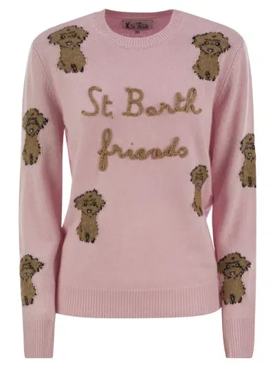 Mc2 Saint Barth Wool-blend Jumper With Embroidery In Pink