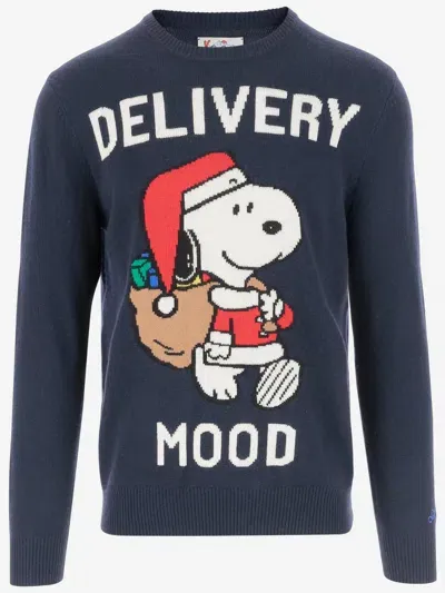 Mc2 Saint Barth Wool Blend Pullover With Snoopy In Blue