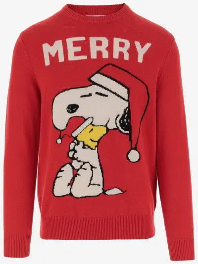 Mc2 Saint Barth Wool Blend Pullover With Snoopy In Red