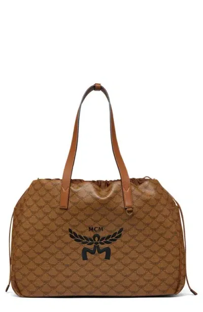 Mcm Extra Large Himmel Lauretos Coated Canvas Tote In Brown