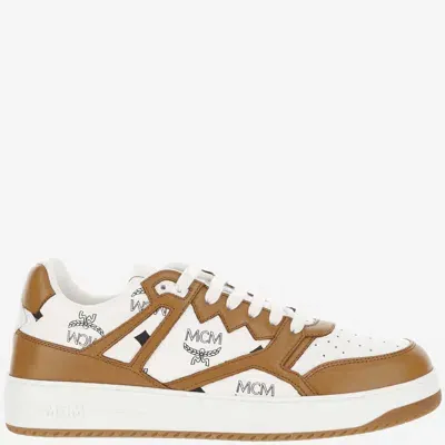 Mcm Leather Sneakers With Logo In Brown