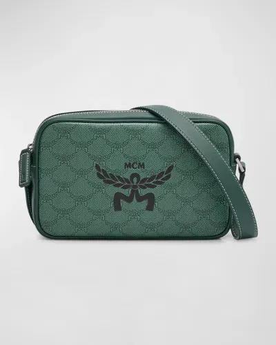 Mcm Himmel Small Lauretos Coated Canvas Crossbody Bag In Forest Green