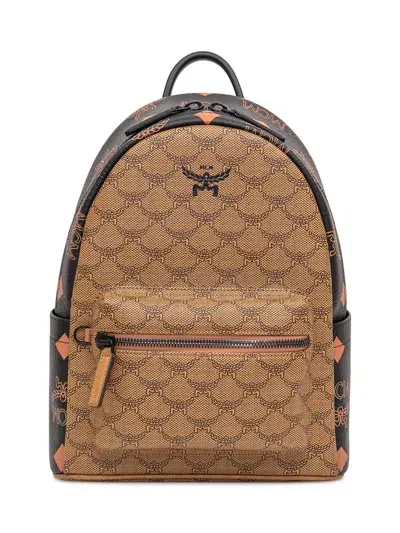 Mcm Monogram Backpack In Brown